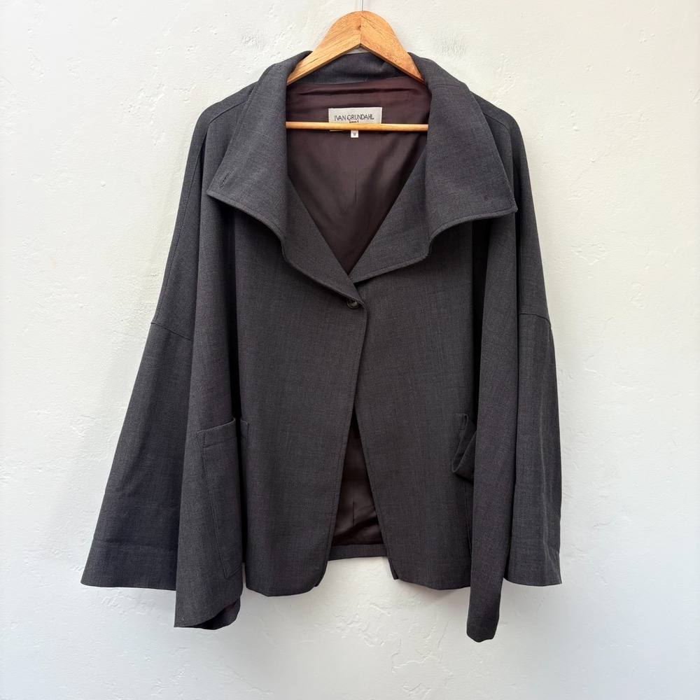 Ivan Grundahl Blazer Jacket Women Size Medium Charcoal Gray Oversize Boxy